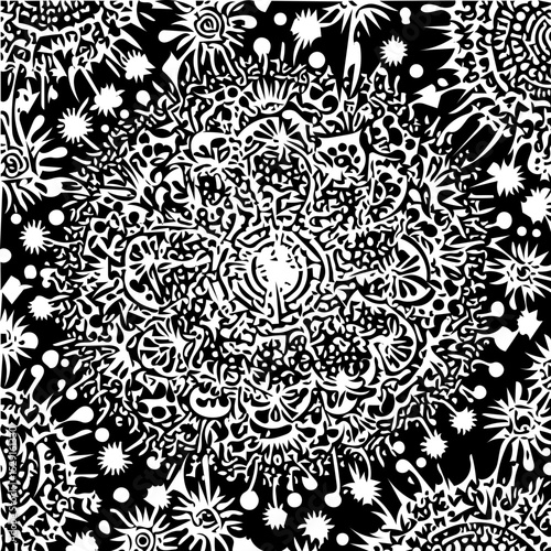 corona virus fractal background, black and white vector