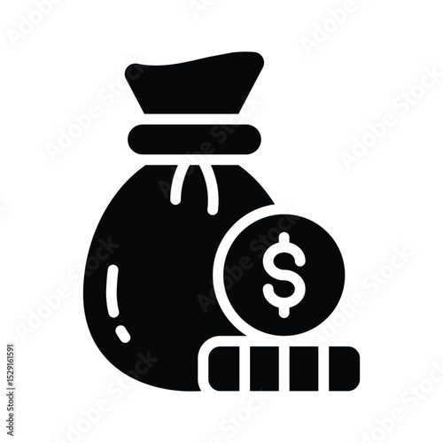 A solid style icon of money pouch with coins