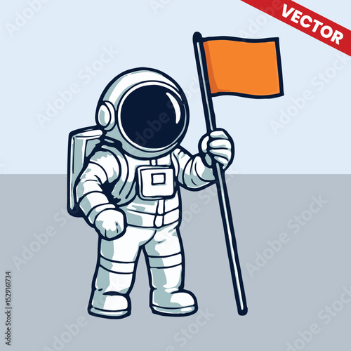 Illustration of Astronaut raising orange flag vector style illustration