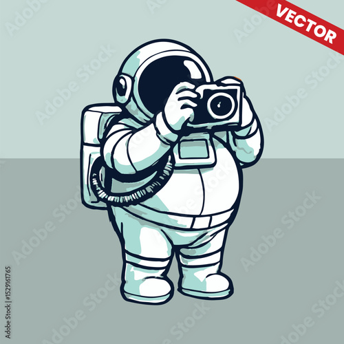 Astronaut taking picture with camera vector style