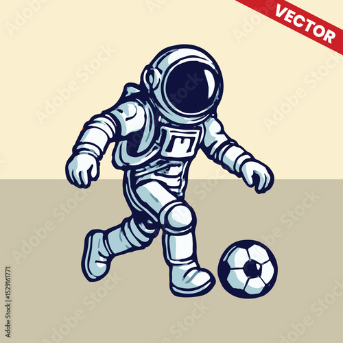 Astronaut playing football soccer vector style