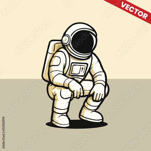 Astronaut squatting pose vector style