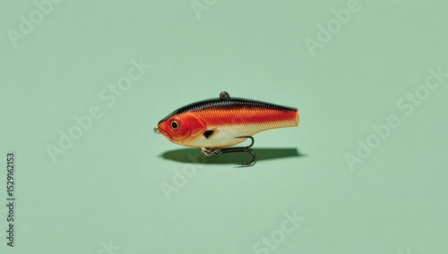 Colorful plastic fish lure on mint green background