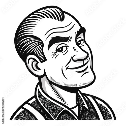 Create a cartoon illustration of a smug character with a half-smile, only one visible eye, and a mischievous expression.  The character should exude self-satisfaction.