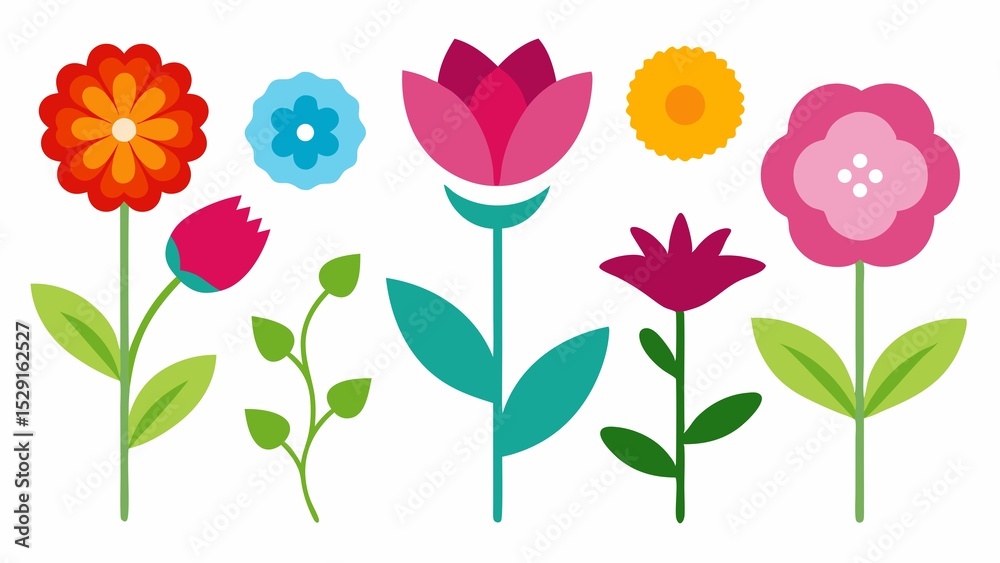 Obraz premium Collection of Simple Geometric Flower Illustrations on a White Background