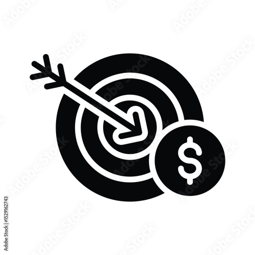 A solid style icon depicting financial target board