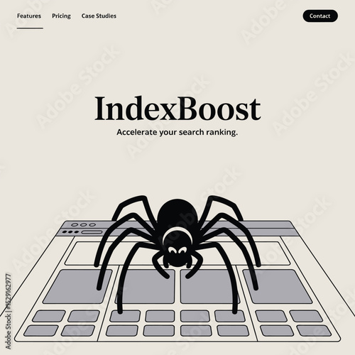 Spider crawling website indexboost seo illustration