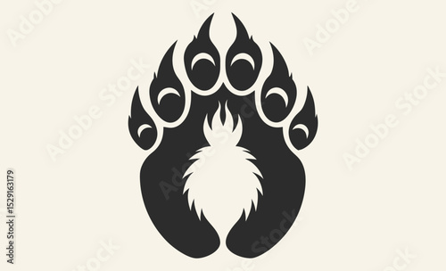 Yeti foot track silhouette, beast footprint border, wild animal trace, bigfoot trail silhouette, vector illustration, Traces of beast bear, Foot prints border the background