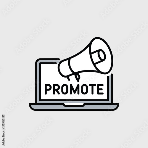 Laptop screen with megaphone promoting online marketing