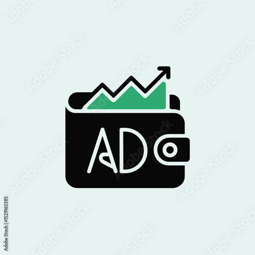 Wallet with upward trending graph and adc text