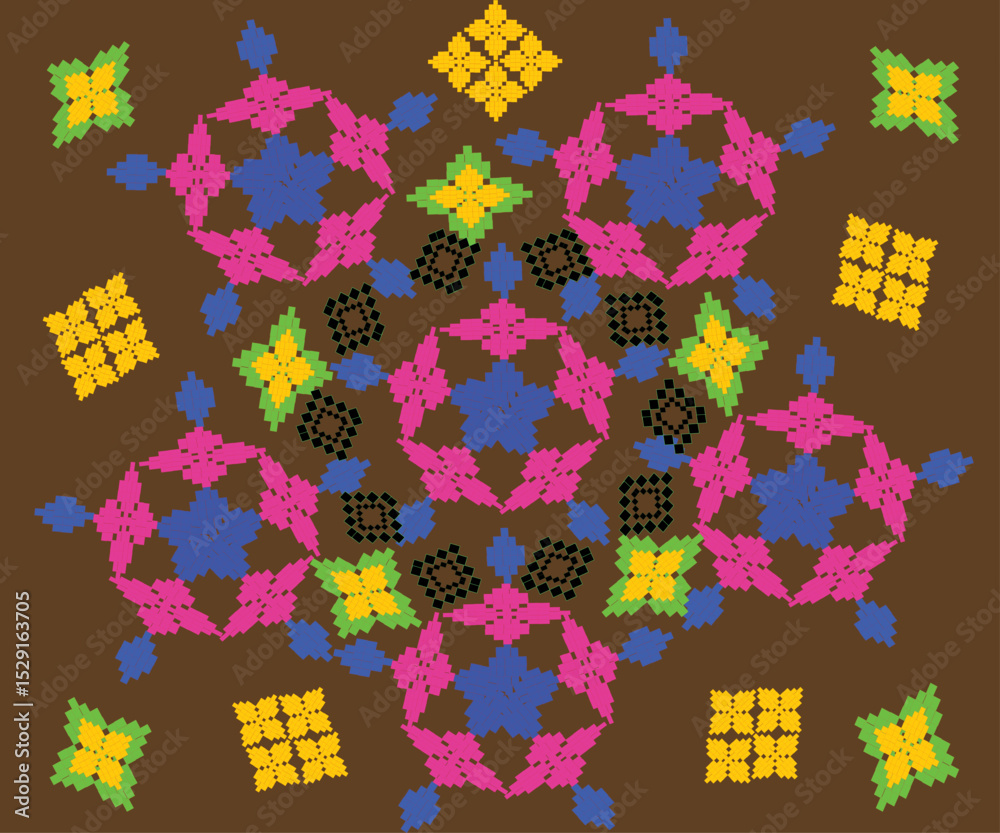 seamless pattern with flowers , pixel designs seamless pattern with flowers , pixel designs