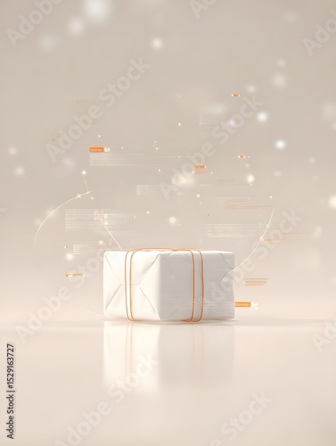 Unwrapping a gift box with digital elements minimalist setting 3d render studio environment concept of surprise