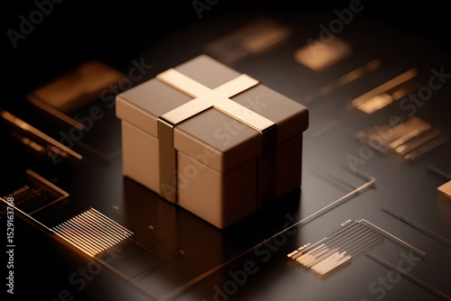 Unboxing luxury gift box studio setting digital art dark environment close view minimalist concept