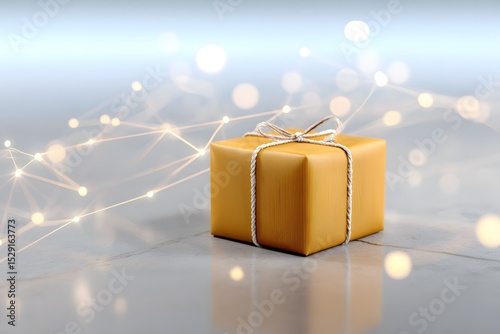 Gift box surprise home office digital product promotion modern environment close-up view festive concept