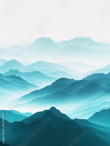 Cool cyan to white gradient with jagged mountain silhouette fade crisp alpine aesthetic  raw