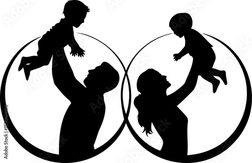Father and Mother Lifting Children - Love and Care Silhouette