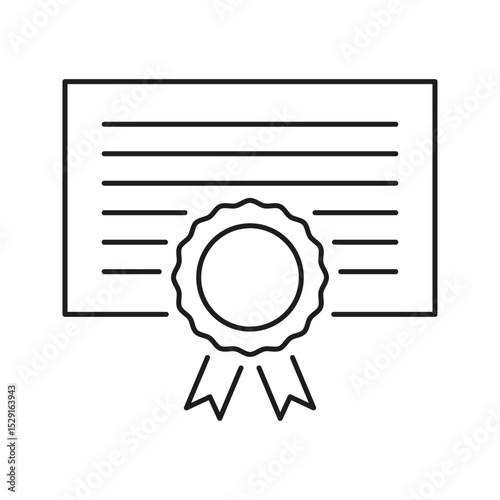 Certificate With Ribbon Line Icon. Achievement Recognition, Award Certification, And Educational Accomplishment Outline Symbol. Editable Stroke. Isolated Vector Illustration