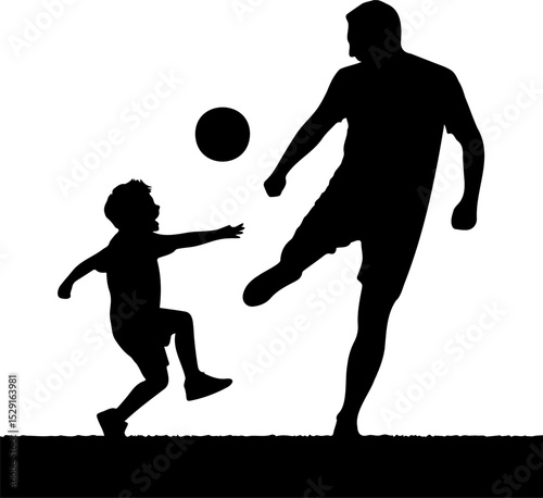 Father and Son Playing Football - Silhouette


