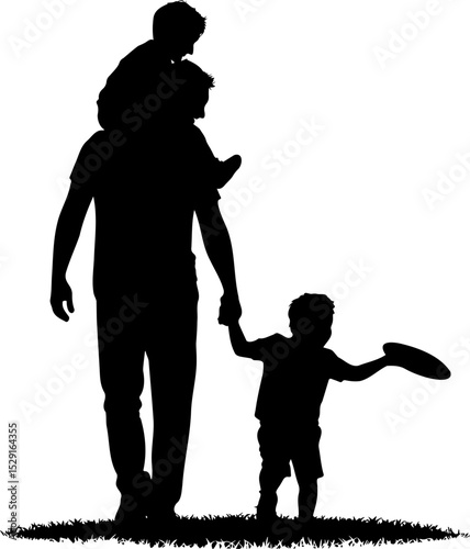 Father and Children Playing Outdoors - Silhouette