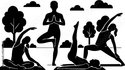 Outdoor Yoga Practice - Silhouette of Yoga Poses in Nature