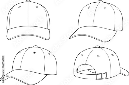Baseball Cap Outline Vector - Different Angles