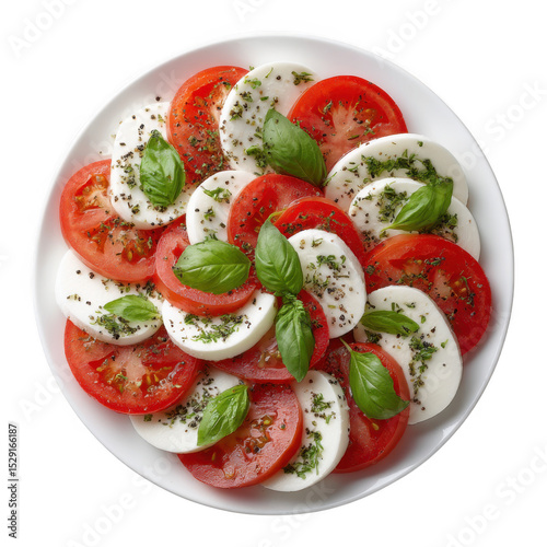 Caprese salad on white plate isolated on transparent background