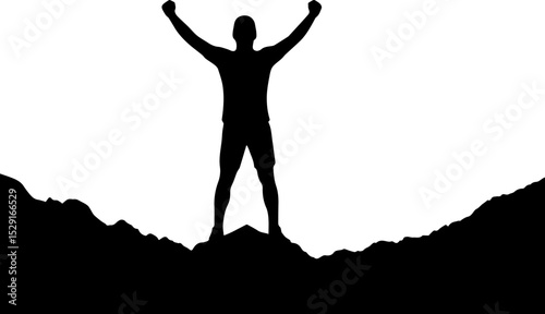 Person Silhouette Celebrating Victory on Mountain Peak