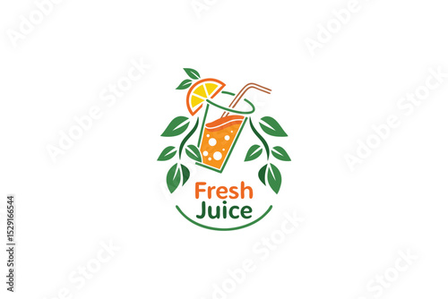 Organic fresh juice logo with tropical fruit and cup design