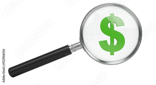 Isolated Dollar Sign in Magnifying Glass