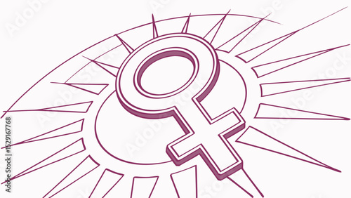 Minimalist illustration of female symbol with sun rays background  