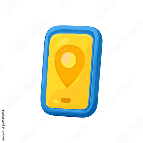 Colorful GPS navigation icon illustration of a mobile phone with a location pin, symbolizing map, travel, and geolocation services.