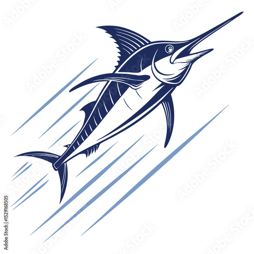 A majestic swordfish, mid-dive, mimicking a fighter jet's aggressive aerial maneuver,  with stylized smoke trails.
