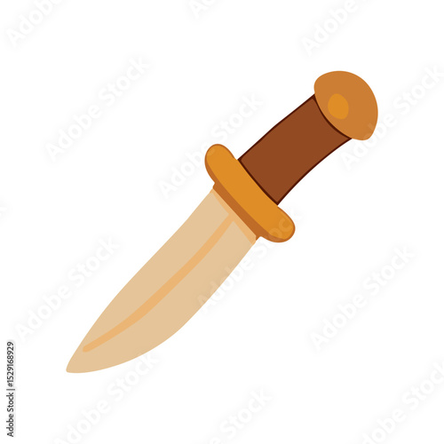 An illustration of a dagger with a brown handle and sharp blade. Suitable for themes like survival, hunting, tradition, or kitchen tools.