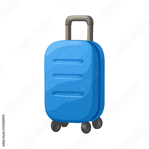 Vector illustration of a rolling suitcase with four wheels and a telescopic handle. Perfect for travel, vacation, airport, or luggage-related themes. Ideal for tourism, packing guides, or info