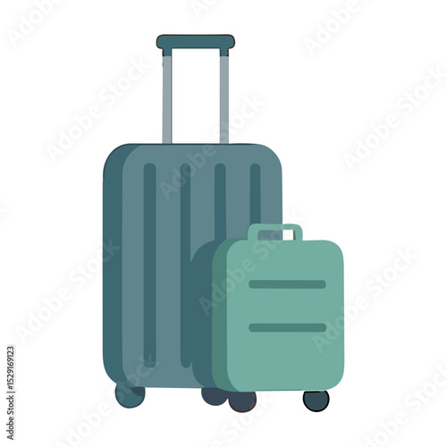 Vector illustration of a rolling suitcase with four wheels and a telescopic handle. Perfect for travel, vacation, airport, or luggage-related themes. Ideal for tourism, packing guides, or info