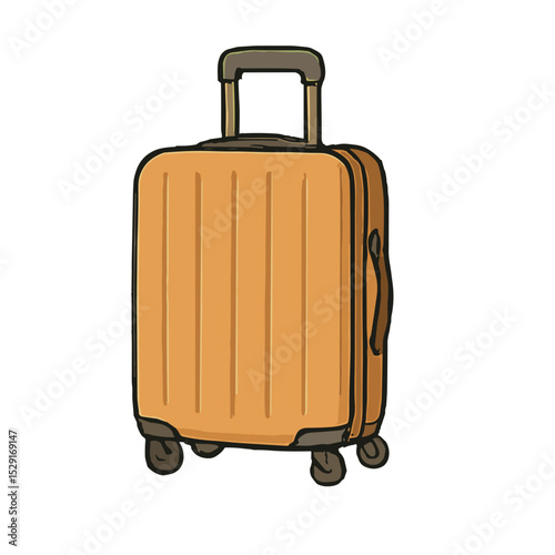Vector illustration of a rolling suitcase with four wheels and a telescopic handle. Perfect for travel, vacation, airport, or luggage-related themes. Ideal for tourism, packing guides, or info
