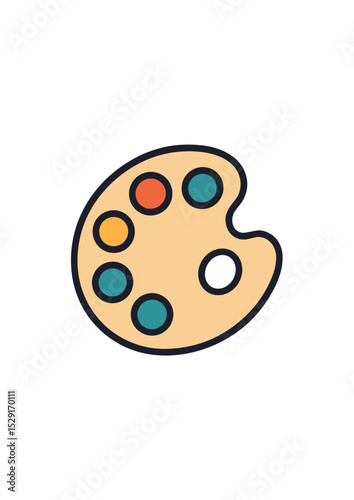 Color palette illustration with multiple paint colors on a wooden tray. Perfect for design, art, creativity, and painting-themed concepts. Flat vector style.