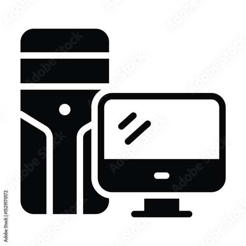 A glyph style icon showing modern desktop computer