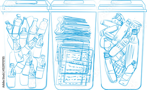 hand drawn sketch of waste sorting