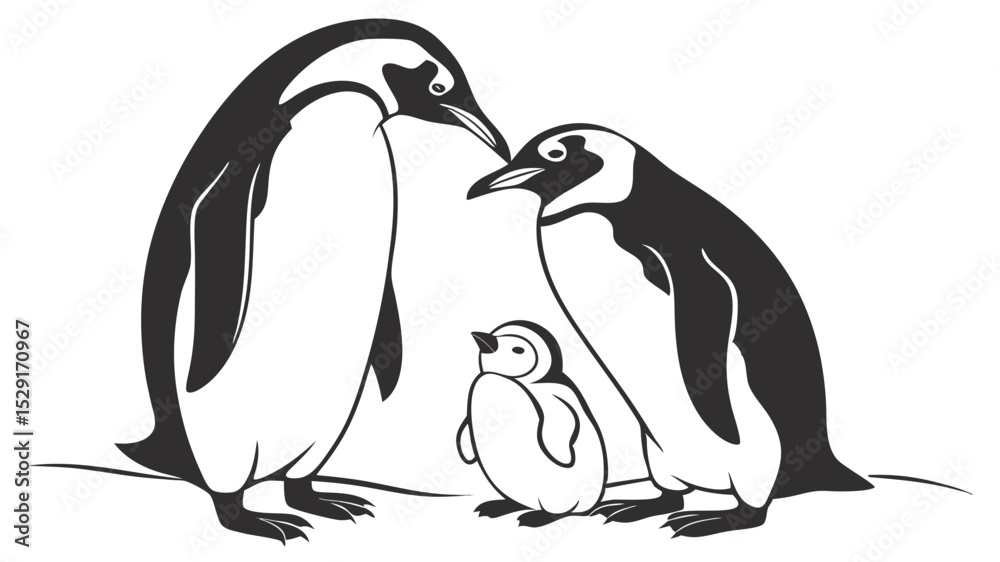 Fototapeta premium Emperor Penguin Family Silhouette with Chick penguin chick