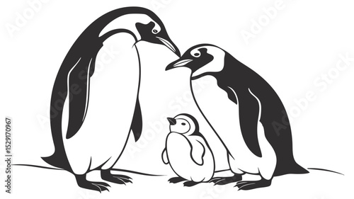 Emperor Penguin Family Silhouette with Chick penguin chick