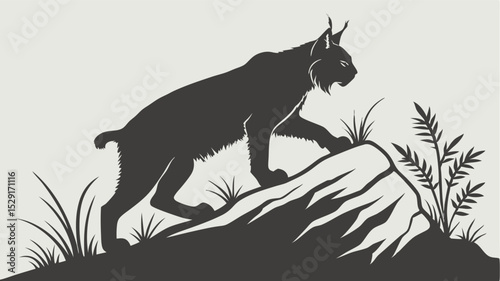 Lynx Silhouette on Rocky Outcrop with Grasses bobcat