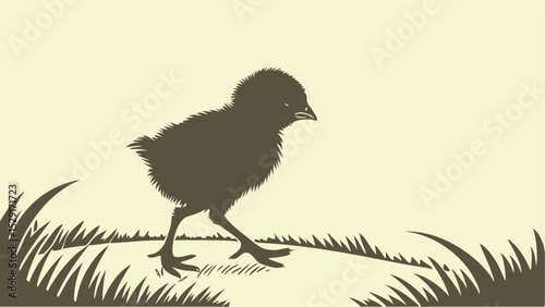 Dark Brown Chick Silhouette in Beige Grass chicken