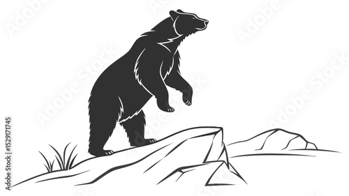 Grizzly Bear Standing on Rocky Outcrop Silhouette black