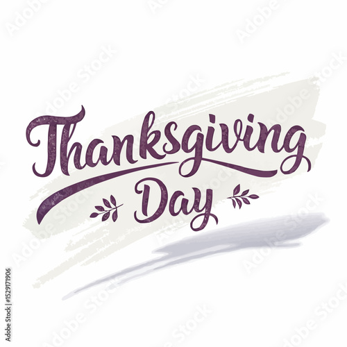Deep purple hand-drawn “Thanksgiving day” text calligraphy illustration