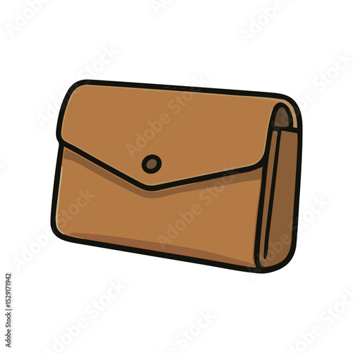 Vector illustration of a brown leather clutch bag with a flap and button closure. Simple and modern design, perfect for fashion, accessories, and shopping-related design projects.