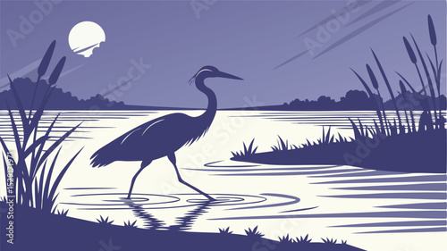 Heron Silhouette at Dusk Lakeside Scene bird water
