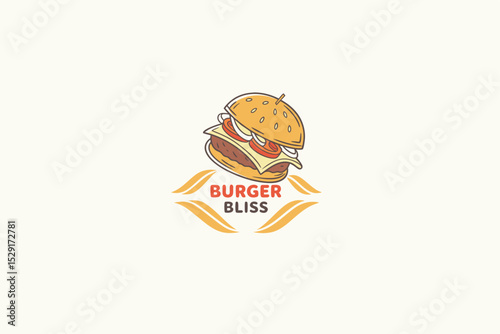 Tasty burger logo with bold vintage fast food vibe