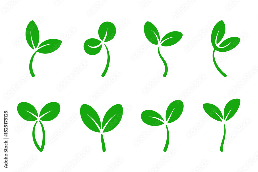 Obraz premium Green sprout plant growth stages vector illustration