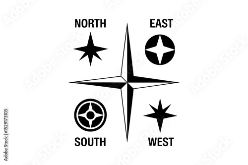 Compass rose north south east west direction guide